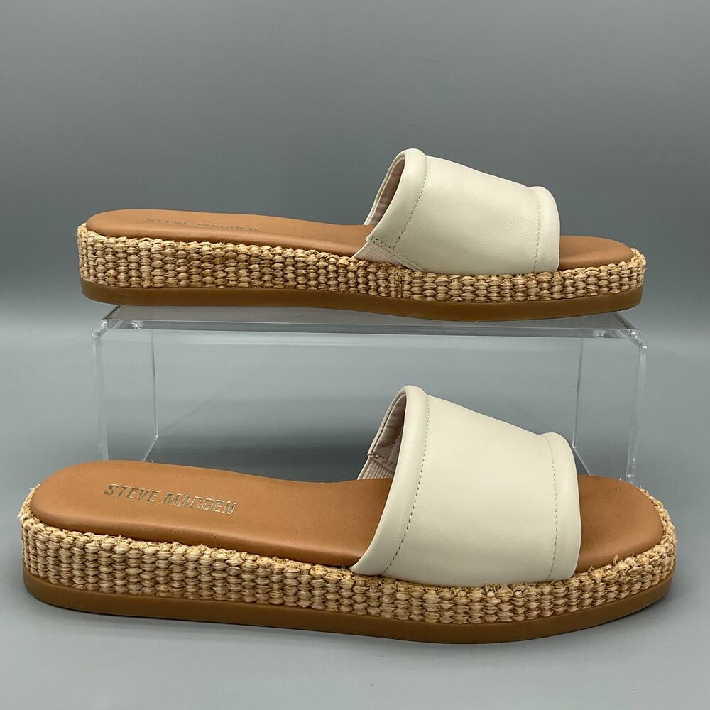 NEW Steve Madden Women’s Boardwalk Espadrille Slide Sandals Bone Leather Size 9M